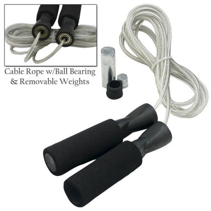 DA VINCI Weighted 10 ft Adjustable Speed Cable Jump Rope with Ball Bearing Handle Mechanism and 1/3 lb Weight in Each Handle - color: Black