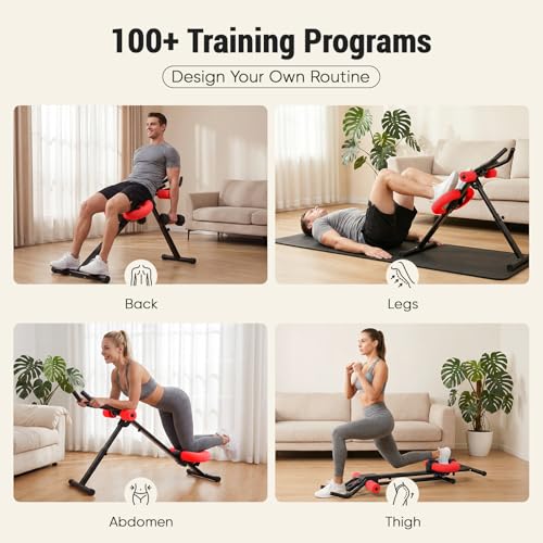 DUMOS Ab Workout Equipment for Home Gym, Exercise Machine Abs Trainer, Full Body Fitness System Adjustable for Abdominal Stomach Training, LCD Display, Knee Protection - color: Black&Red