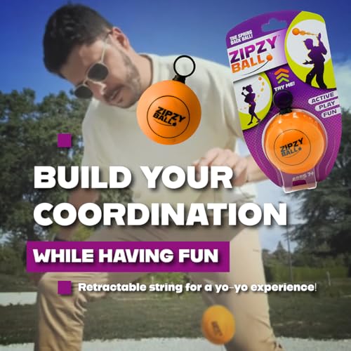 ZipzyBall Sporty Spring Back Hand Ball Fidget - Kid or Adult Indoor and Outdoor All Season Active Play Workout Skill Toy. Recommended for Ages 7 & Up.