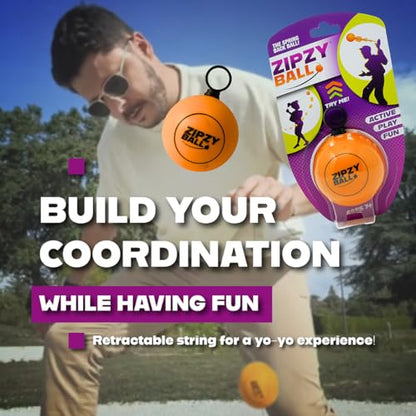 ZipzyBall Sporty Spring Back Hand Ball Fidget - Kid or Adult Indoor and Outdoor All Season Active Play Workout Skill Toy. Recommended for Ages 7 & Up.