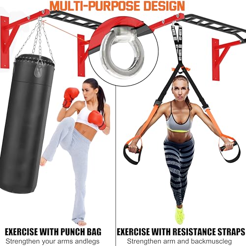 Upgrade Pull Up Bar Wall Mounted,Heavy Duty Multi Grip Chin Up Bar for Strength Training, 600 lbs Capacity, Durable Steel Construction, Perfect for Home and Garage Workouts - color: Red+Black