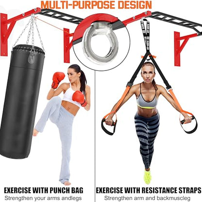 Upgrade Pull Up Bar Wall Mounted,Heavy Duty Multi Grip Chin Up Bar for Strength Training, 600 lbs Capacity, Durable Steel Construction, Perfect for Home and Garage Workouts - color: Red+Black