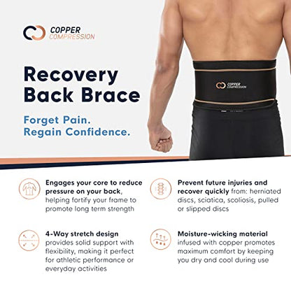 Copper Compression Back Brace. Copper Infused Lumbar Support for Lower Back Relief, Sciatica, Herniated Disc, Scoliosis, Pain & Strains. Adjustable & Breathable. Fits Men & Women (Waist 36" - 42") - size: Large/X-Large (Pack of 1)