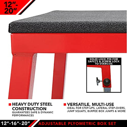 JFIT Plyometric Boxes - Made in Taiwan NO Assembly Required Single - Height Box Set and Adjustable Box Options Plyometric Platform and Jumping Agility Box for Training Conditioning Strength Training - style: 12"- 16" Adjustable (Single Plyo Box)