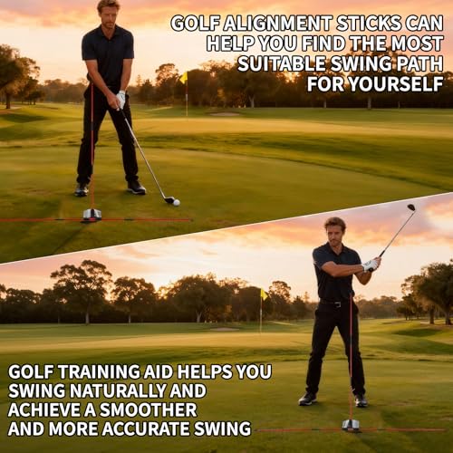 7-Angle Adjustable Golf Swing Trainer - Fiberglass Alignment Sticks with Angle Holder, Portable Swing Plane Corrector for Putting, Aiming & Posture Training, Professional Golf Practice Aid