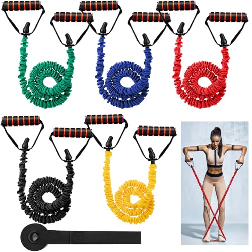 5 Pcs Exercise Resistance Bands with Handles Physical Resistance Tube Workout Bands with Door Anchor for Men Women Muscle Toning Strength Training