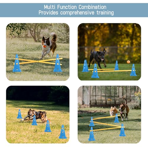 TNZMART Dog Agility Hurdle Cones Pet Jump Training Set Dog Agility Course Backyard Set Adjustable Obstacle Training Set (Blue, 6 Sets) - color: Blue