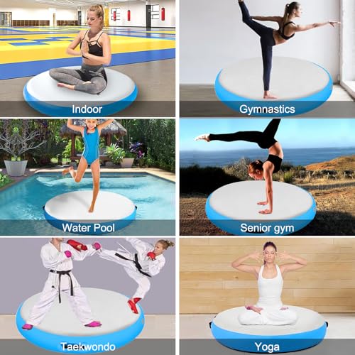 Inflatable Gymnastic Air Spot Mat Tumbling Exercise Yoga Training Mat With Pump, Inflatable Round Springboard Air Roller Gym Floor Track For Home Use/Cheerleading/Water