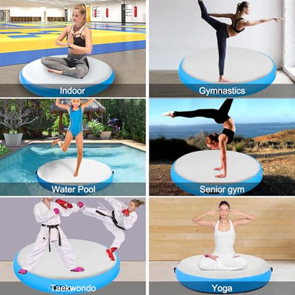 Inflatable Gymnastic Air Spot Mat Tumbling Exercise Yoga Training Mat With Pump, Inflatable Round Springboard Air Roller Gym Floor Track For Home Use/Cheerleading/Water