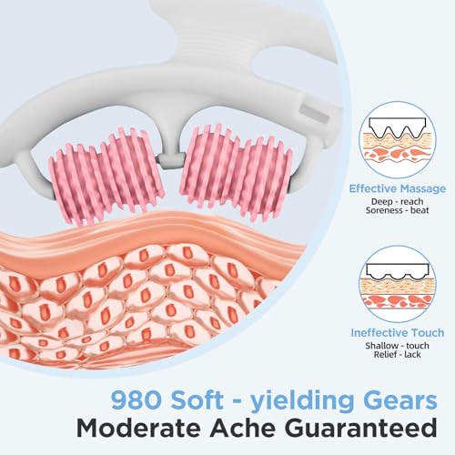Cellulite Massage Tool, Anti-Cellulite Roller - Lymphatic Drainage Massager - Muscle Roller, Deep Fascia Massage, Dimpled Skin Removal, Legs/Thighs/Buttocks, Smooth Skin (14 Wheel - Pink) - color: 14 Wheel -White Pink