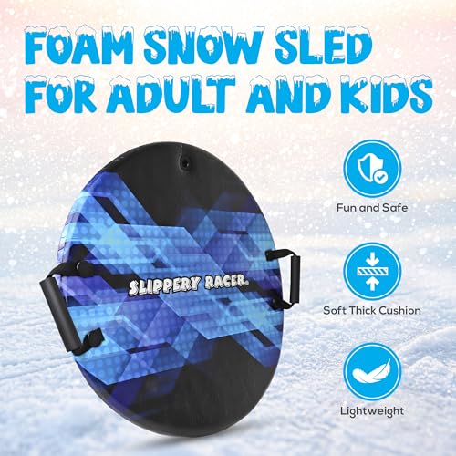 Slippery Racer Downhill Zeus Adults and Kids Foam Saucer Disc 1 Rider Snow Sled Toboggan with Handles, Midnight Hologram
