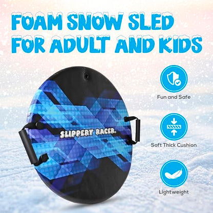 Slippery Racer Downhill Zeus Adults and Kids Foam Saucer Disc 1 Rider Snow Sled Toboggan with Handles, Midnight Hologram