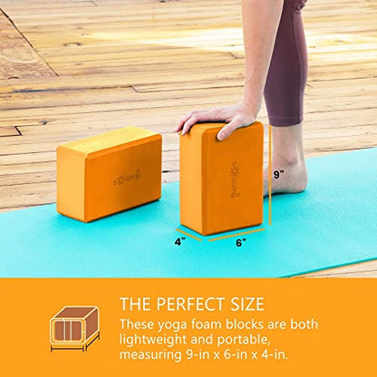 Sol Living Yoga Blocks 2 Pack High Density EVA Foam Yoga Cushion Stretching Pilates Meditation Exercise Equipment Support Deepen Poses Odor Free Non Slip Yoga Accessories - 4" x 6" x 9"- Tango - color: Tango