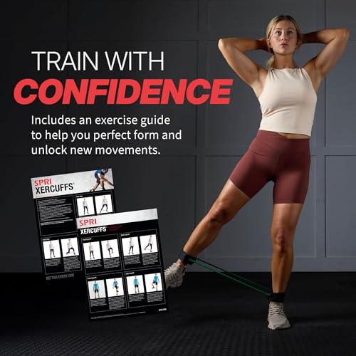 SPRI Xercuff Leg Resistance Band Exercise Cord with Non-Slip Padded Ankle Cuffs (All Bands Sold Separately) Portable for the Gym or At Home Workout Equipment - style: Green (Light)