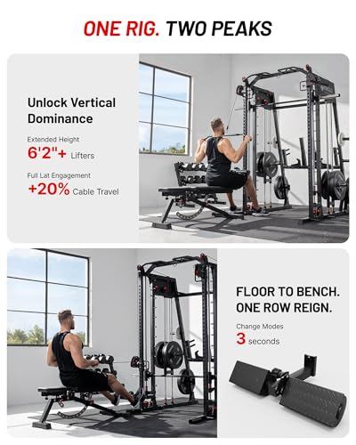 Mikolo M4 2.0 Standard/Ultra/Elite Smith Machine, 2200lbs Squat Rack with LAT-Pull Down System & Cable Crossover Machine, Training Equipment with Leg Hold-Down Attachment