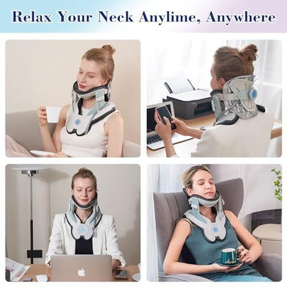 Cervical Traction Device, Neck Stretcher for Cervical Pain Relief, Air Pump Neck Brace with 3 Power Traction and 8 Airbag Support, Neck Decompression and Neck Tension Relief