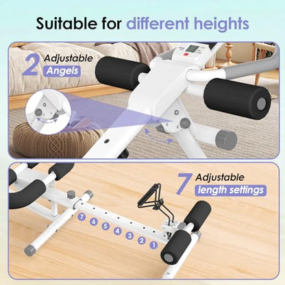 Foldable Ab Machine, 5-in-1 Adjustable Ab Trainer for Home Gym, Full-Body Core Workout Equipment with 10 Length Levels, LED Display & Silent Rollers, Sit-Up & Rowing Machine