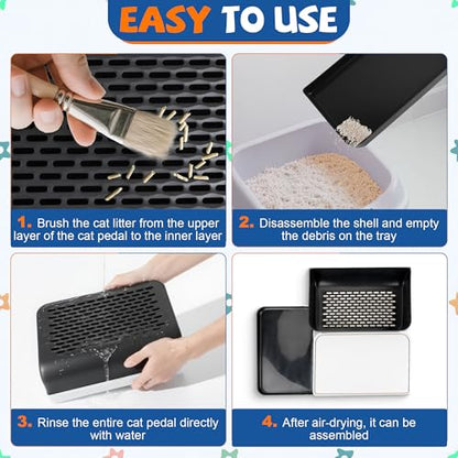 Cat Litter Box Step, Double-Layer Easy-to-Clean Cat Ramp for Litter Box, Wooden Non-Slip Platform for Trapping Litter, Design for Clean Floors, Fits Covered & Open Litter Boxes