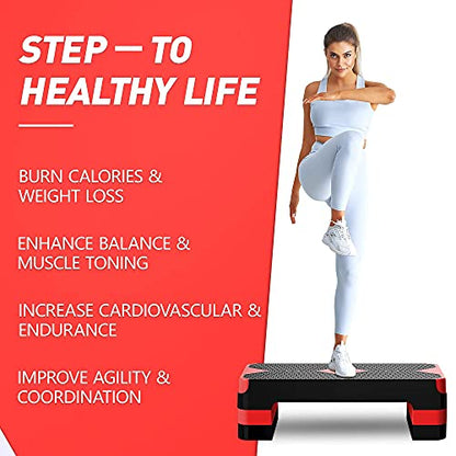 GYMMAGE Aerobic Exercise Step, Adjustable Height, - color: Red
