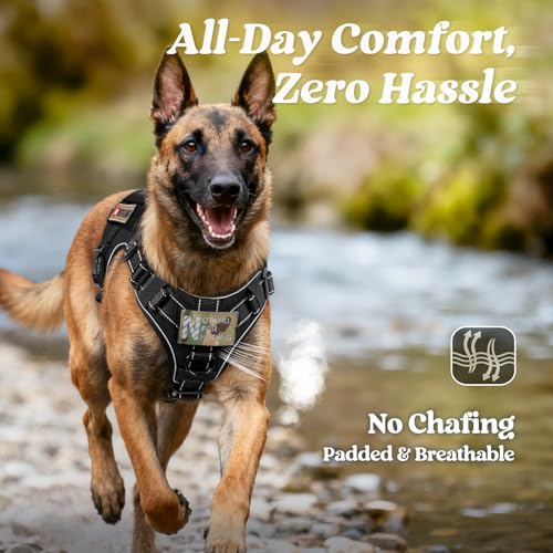 rabbitgoo Tactical Dog Harness for Large, Heavy Duty Military No Pull Vest - color: Black Reflex, size: Large