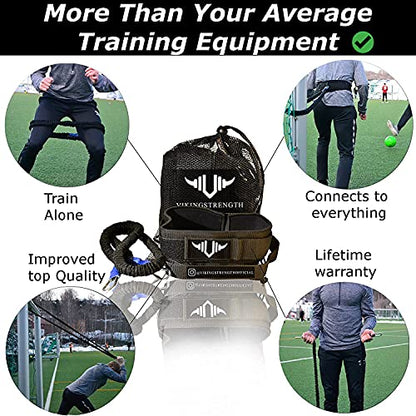360° Resistance Running Training Bungee Band (Waist) for Speed, Fitness Agility, Speed Strength – Gym Equipment for Football, Basketball, Solo or Partner + V-Strength Workout App