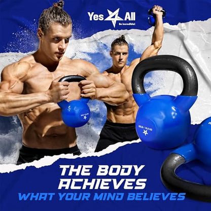 Yes4All Kettlebell, 5-100 LB Vinyl Coated Cast Iron Strength Training Kettlebells for Home Gym Exercises, Fitness, Full Body Workout Equipment, Push Ups, and Grip Strength - color: E. 25LB - Dark Blue, style: Vinyl Coated - Pair