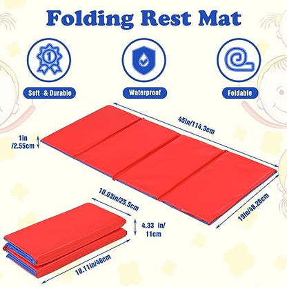 6 Pack Folding Rest Mat Toddler Nap Mat Upgraded Folding Exercise 1 Inch Thick 4 Section Classroom Sleeping for Preschool Daycare Kindergarten Yoga School Travel Home Supplies - color: Red, Blue