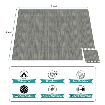 Sorbus 120 Sq. Ft. Wood Grain Floor Tiles Foam Mat EVA Interlocking Mats Tile 3/8-Inch Thick Flooring Wood Puzzle Exercise Mats w/Borders - Home Playroom Basement, Apartment, Trade Show, Baby, Dance
