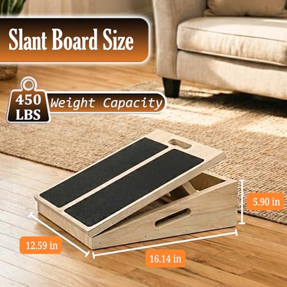 Wooden Slant Board for Exercise, Adjustable Slant Board Wide for Legs, Knees & Ankle Stretching, 450 Lbs Weight Capacity, Wooden Calf Stretch Board with Side Support & Top Handle