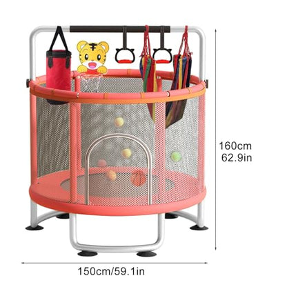 60'' Indoor Outdoor Rebounder Trampoline for Kids, 5 FT Recreational Toddler Trampoline with Safety Enclosure Net Gifts with Basketball Hoop Dartboard Ocean Bal