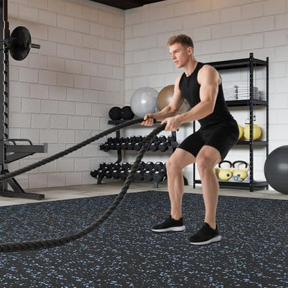 Giantex 12-Pack Interlocking Rubber Gym Floor Mats, 0.79'' Thick 24''x24'' Puzzle Tiles with Border Strips, 48 sq.ft Anti-Slip, Noise-Reducing Flooring for Home Workout Exercise (Black/Blue Speckled) - size: 0.79'' | 12 Tiles | 48 Sq Ft