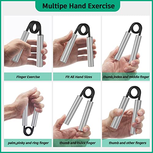 Grip Strength Trainer 4 Pack,50LB-200LB Metal Hand Grip Strengthener,Non-Slip Heavy-Duty Forearm Exerciser,Hand Gripper for Muscle Building and Hand Rehabilitation Exercising - color: Silver
