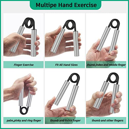 Grip Strength Trainer 4 Pack,50LB-200LB Metal Hand Grip Strengthener,Non-Slip Heavy-Duty Forearm Exerciser,Hand Gripper for Muscle Building and Hand Rehabilitation Exercising - color: Silver