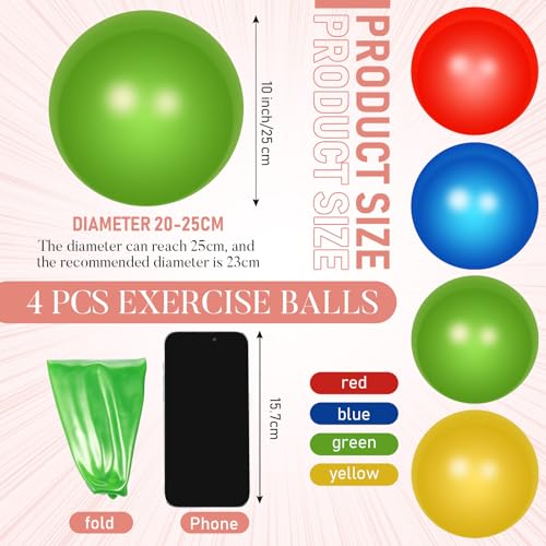 Leyndo 4 Pcs Yoga Exercise Ball Pilates Pregnancy Birthing Fitness Ball with Quick Pump Anti Burst for Improved Posture, Balance, Yoga, Pilates, Training, 4 Colors