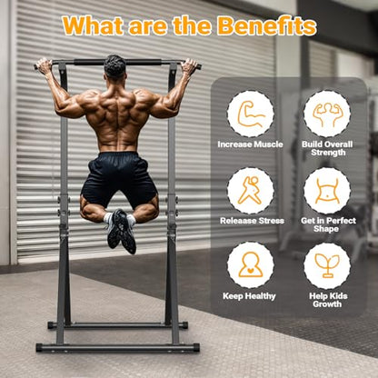 Foldable Pull Up Bar Free Standing Multi-function Power Tower Dip Bar with Assistance Bands Home Gym Strength Training Equipment