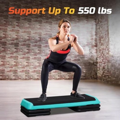 ZENY 43'' Exercise Aerobic Step Platform, Adjustable Fitness Stepper with 4 Stackable Risers, Aerobics Stepper Workout Stepper for Home Gym Cardio Strength & Training - color: Green