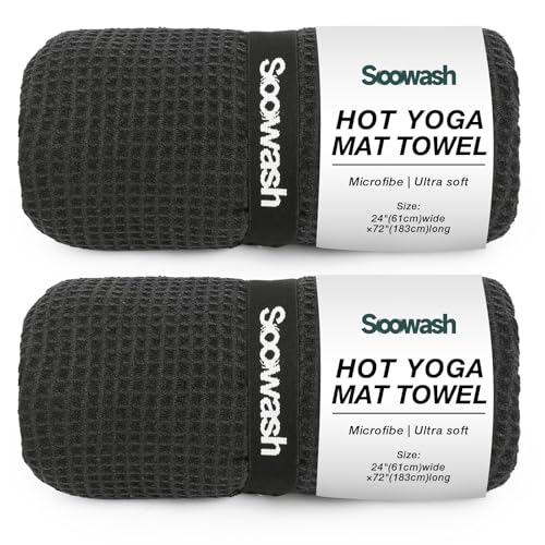 Hot Yoga Towel 2 Pack Yoga Mat Towels Microfiber Yoga Towels for Hot Yoga Non Slip Absorbent Anti-Slip Cover Hot Pilates Exercise Fitness 24 inch X 72 inch Black - color: Black, size: 24 inch X 72 inch