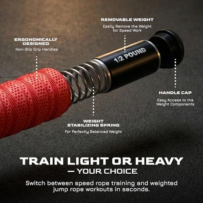 Weighted Jump Rope for Men & Women, 1LB Adjustable Heavy Speed Rope with Removable Handle Weights, Dual Cables for Cross Training, Boxing, Cardio & Home Workouts Durable Adult Fitness Jump Rope - Red