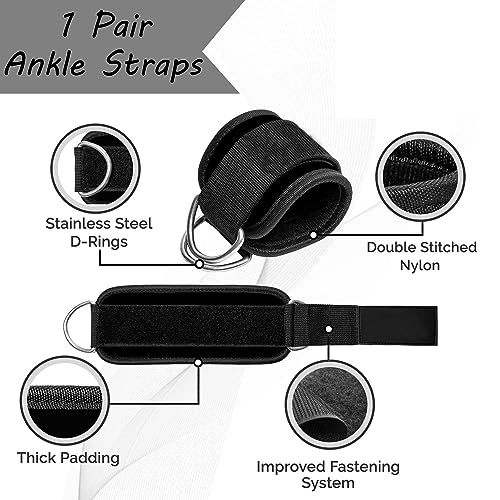 Ankle Straps Ankle Resistance Bands Wrist Cuffs Padded Straps Adjustable Fitness Glute Kickback D-Ring for Cable Machine Gym Foot Leg Training Brace Support 1 Pair