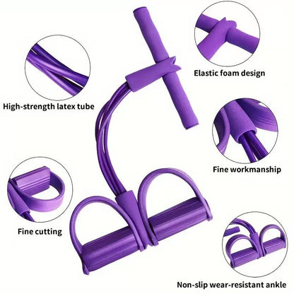 6-Tube Purple Pedal Resistance Band, Portable Home Gym Exercise Equipment for Abdominal, Leg & Arm Training, Yoga Pilates Pull Rope with Foam Handles
