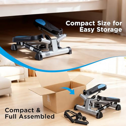 Efitment Mini Stepper for Exercise at Home, Twist Stair Stepper with Resistance Bands, LCD Monitor, Compact Cardio Step Machine for Full Body Workout