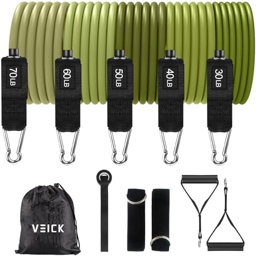 VElCK Resistance Bands Set with Handles for Exercise, Workout and Home Gym - color: Army Green, size: 30-250LBS