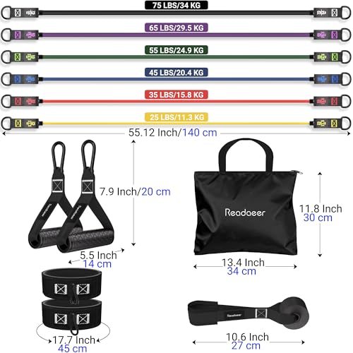 Readaeer Resistance Bands, Exercise Bands for Working Out, Work Out Bands with Handles for Men and Women for Indoor and Outdoor Sports