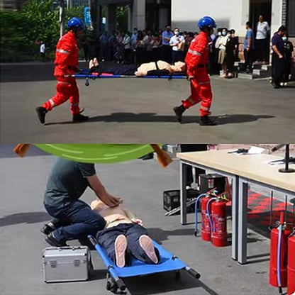 Portable Folding Medical Stretcher - Stainless Steel First Aid Patient Transfer Board - Blue Emergency Immobilization for Home & Accident Rescue 200x54cm