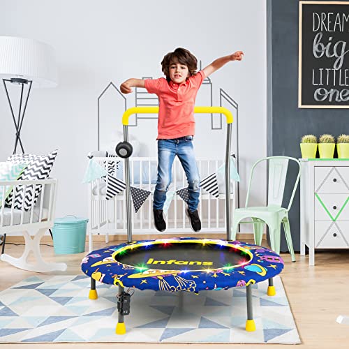 INFANS 36" Foldable Mini Trampoline with Bluetooth Audio LED Lights Detachable Handrail, Small Trampoline for Kids Exercise Indoor Outdoor Toddlers Max Load 220 LBS (Music Lights Trampoline)