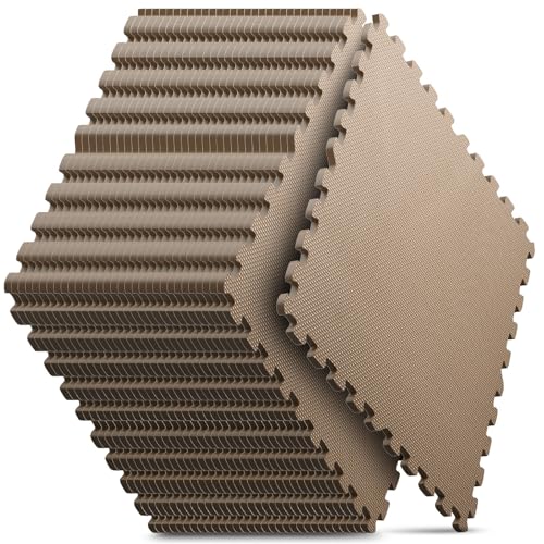 32 Pack Home Gym Mat, Puzzle Exercise Mat, EVA Interlocking Foam Floor Tiles for Home Workout Equipment and Kids' Play Areas - Blue, 24 in x 24 in x ½ in - (Brown, 32 Pack(128 SQ FT))