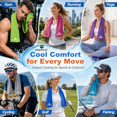 4 Pack Cooling Towels, Instant Cooling Neck Wraps, Ice Towel | 40" x 12" Soft Breathable Microfiber Chilly Towel for Face & Neck, Ideal for Gym, Yoga, Golf, Running, Camping & Hot Weather - color: Light Gray, Light Blue, Green, Rose Red