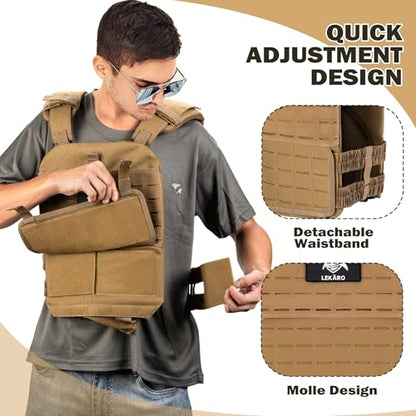 Adjustable Weighted Vest for Men Women – Tactical Vest for Rucking, HIIT & CrossFit, Fits 10x12 Plates, 600D Breathable Weight Vest & Exercise Vest for Strength Training, Weights Not Included - color: Brown