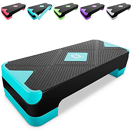 Adjustable Workout Aerobic Stepper, Aerobic Exercise Step Platform with 2 Risers, Exercise Step Deck for Fitness, 26.5" Trainer Stepper with Non-Slip Surface Home Gym & Extra Risers Options - color: Blue&Black