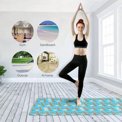 Carrots Daisies Blue Thin Yoga Mat for Women Men, Non-Slip Rubber Base Sweat Absorbent Exercise Mat for Indoor/Outdoor, Portable Foldable with Storage Bag, 71"x26"
